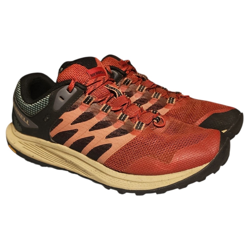 Merrell Nova 3 Shoes Mens Size 8.5 Red Gray Black Trail Hiking Vibram Outdoors